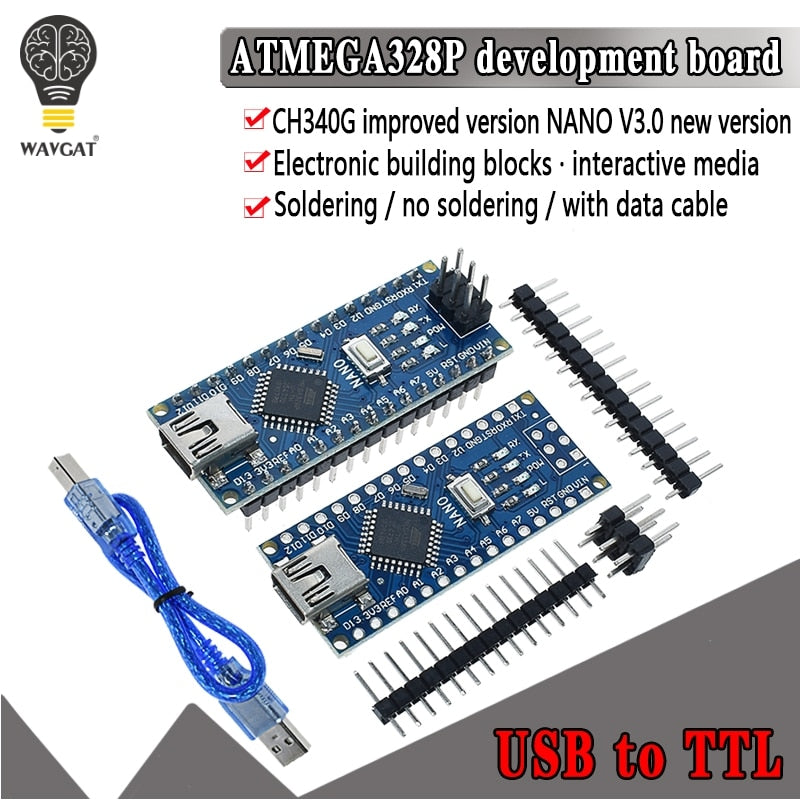 1PCS Promotion For arduino Nano 3.0 Atmega328 Controller Compatible Board WAVGAT Module PCB Development Board without USB V3.0