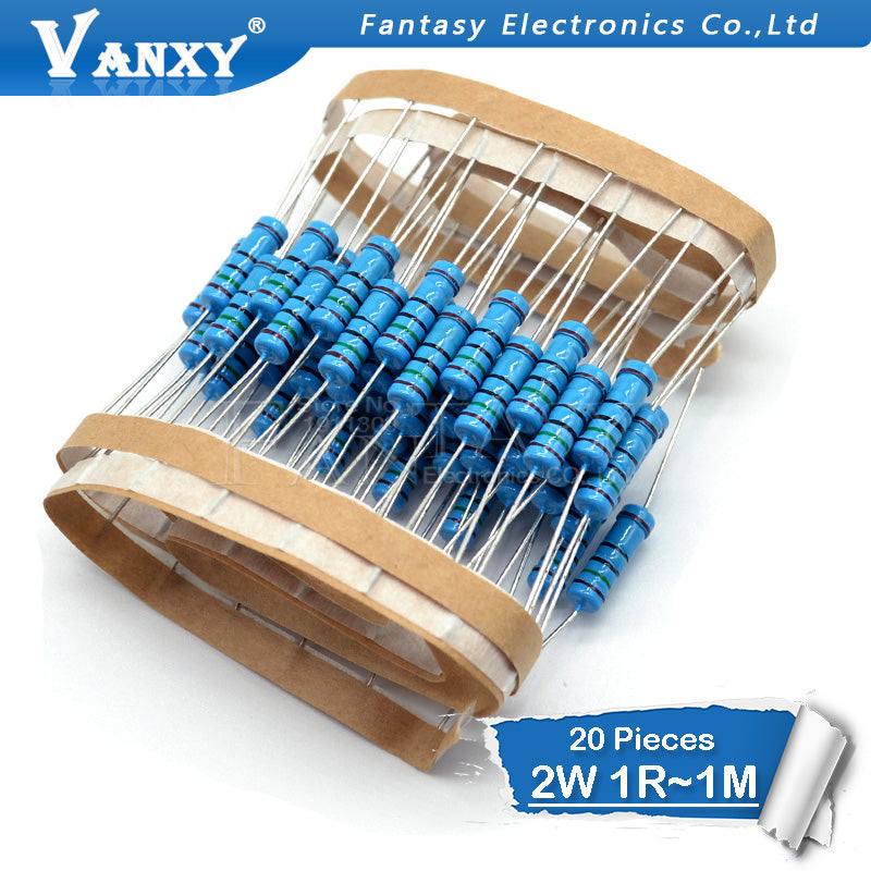 20pcs 2W Metal film resistor 1% 1R ~ 1M 2.2R 4.7R 10R 22R 47R 100R 220R 470R 1K 10K 100K 2.2 4.7 10 22 47 100 220 470 ohm
