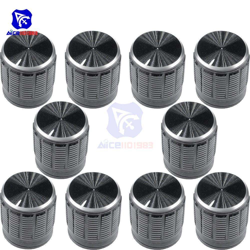 10PCS/Lot Black Metal 6 mm Knurled Shaft Insert Dia. Potentiometer Control Knobs Switch Knob 15mm Dia. x 16.5mm Height
